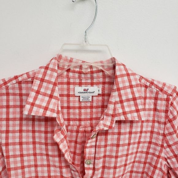 Vineyard Vines Quarter Button Up Gingham Top Size 6 - Picture 3 of 6